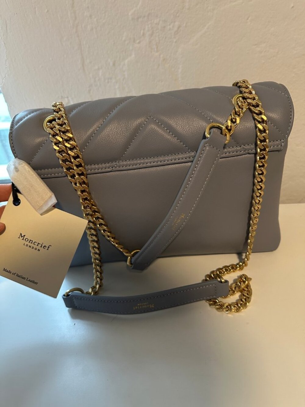 Moncrief London Cathryn Quilted Leather Shoulder Bag - Dirty Blue - NWT